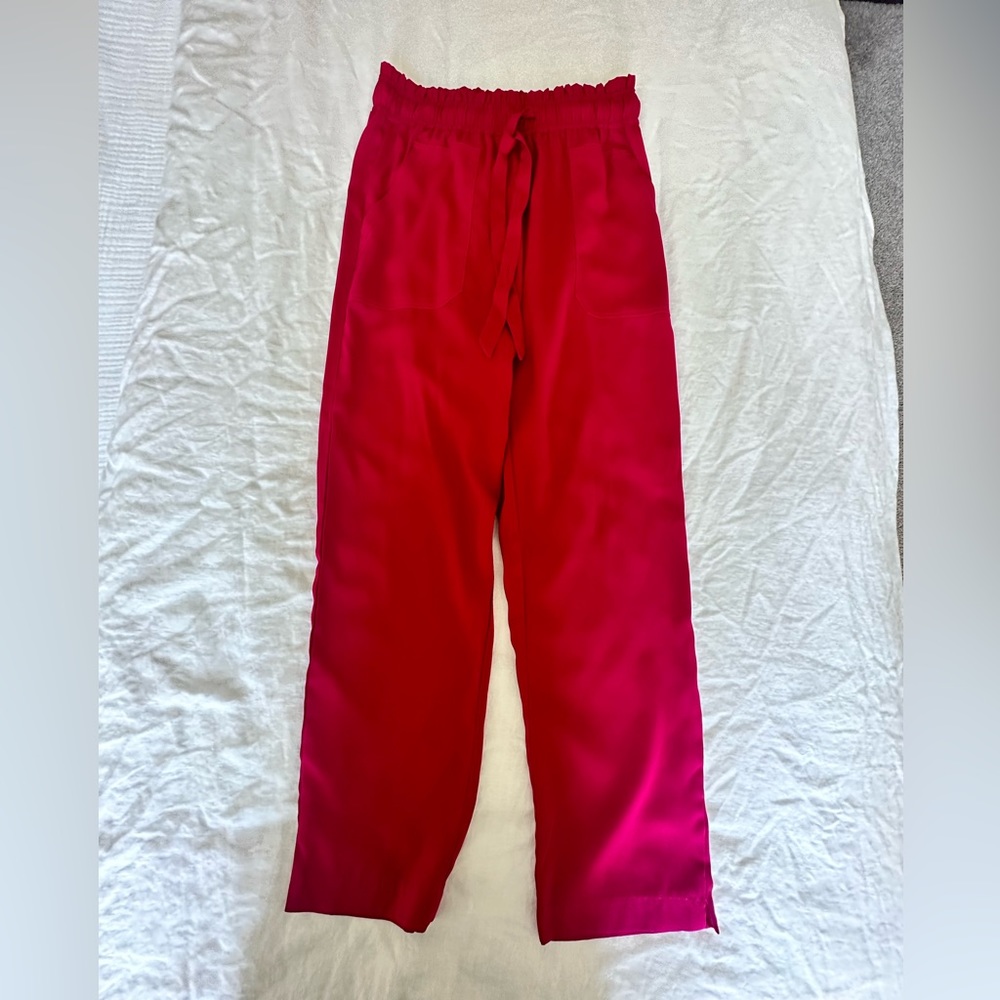High Waist Cropped Trouser in Magenta with Tie